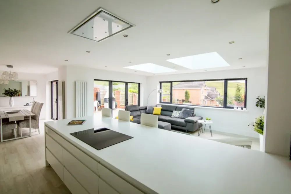 Open-plan kitchen and dining extension with roof lanterns